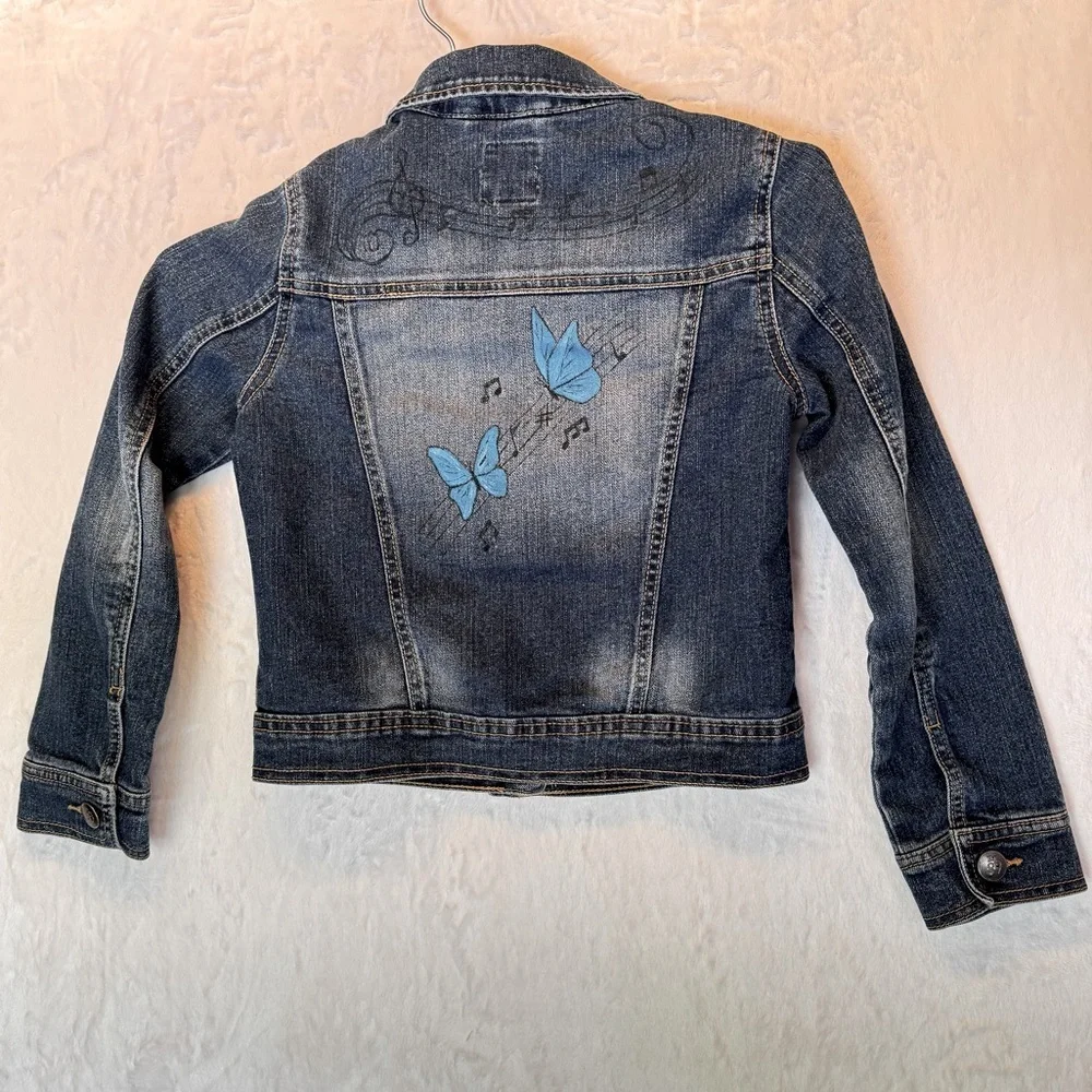Jean Jacket Painted Piano Keys Music Notes Butterflies Upcycled Denim Girls Med